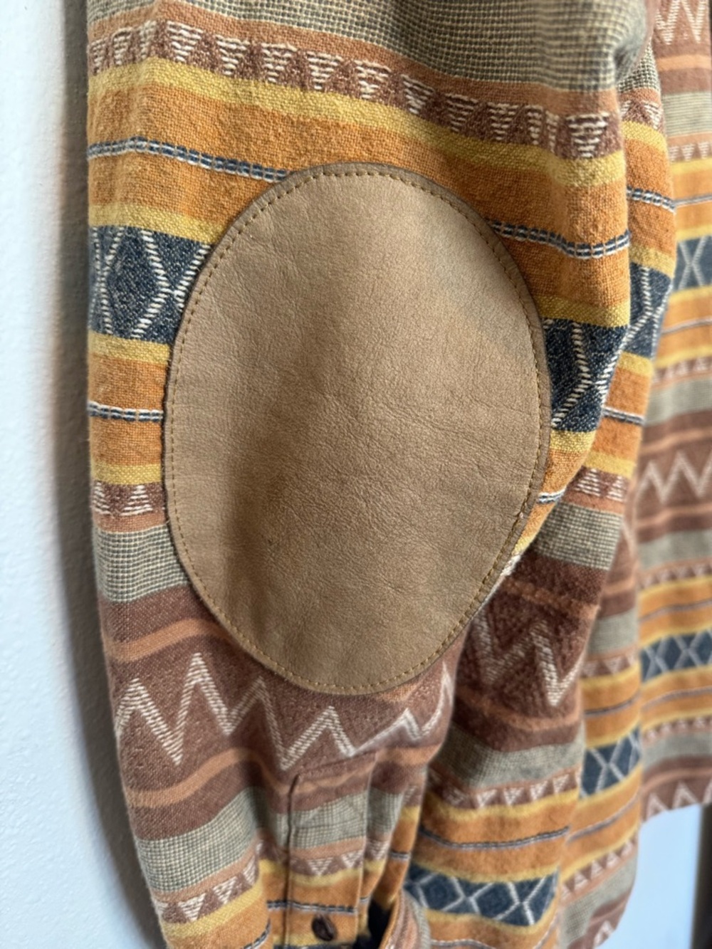 Striped Aztec Pattern Button-Up Jacket in Mustard & Rust - Picture 7 of 8